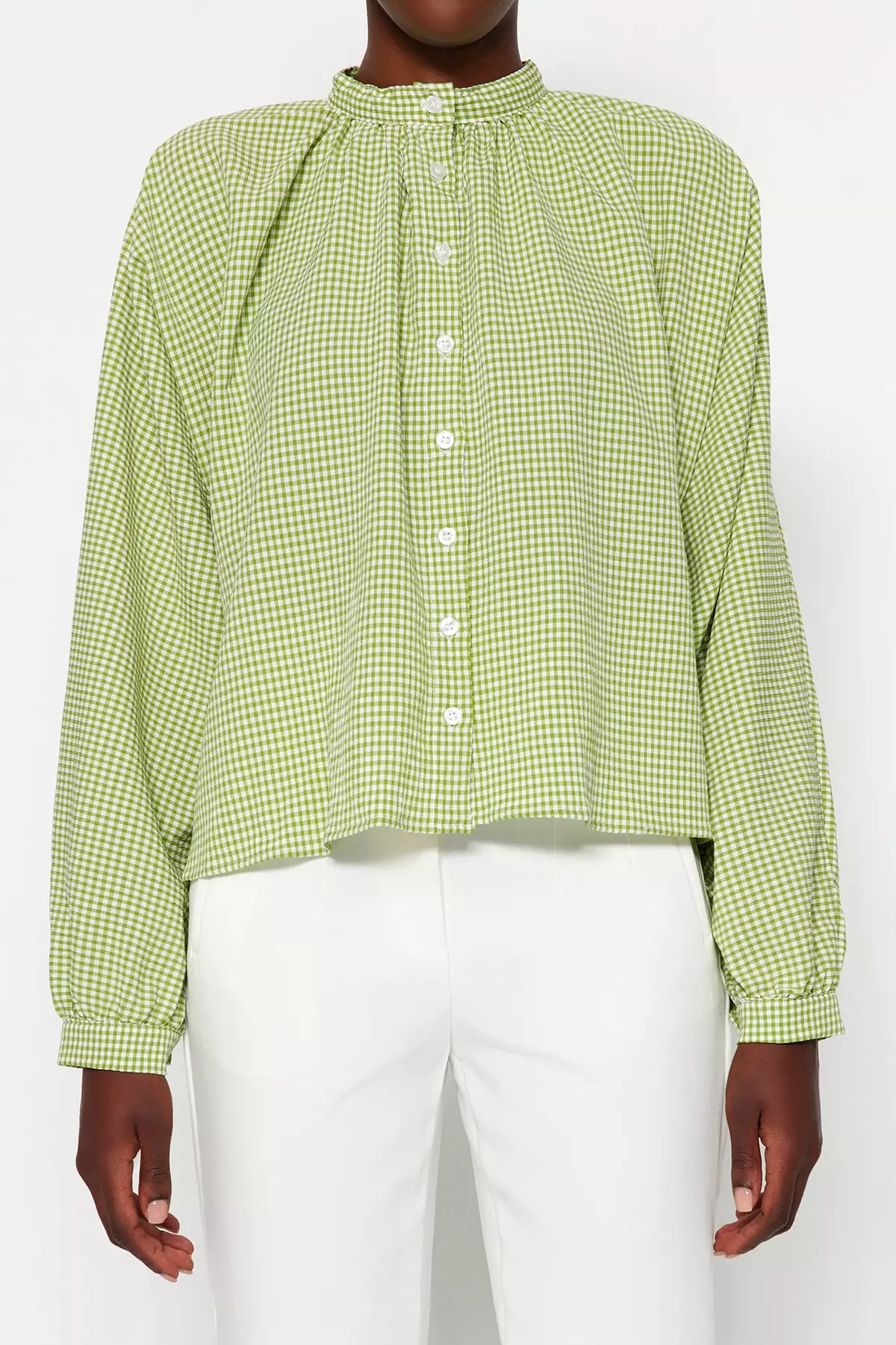 Plaid Puff Sleeves Blouse