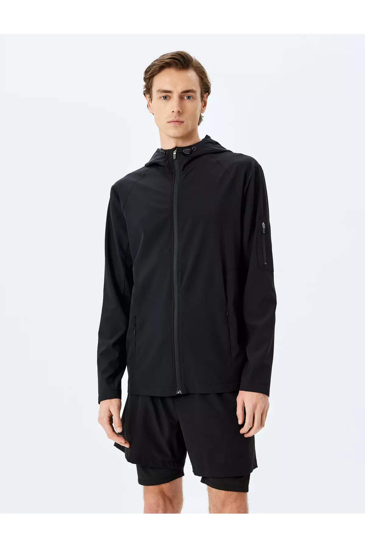 Zippered Parachute Fabric Hooded Sports Jacket