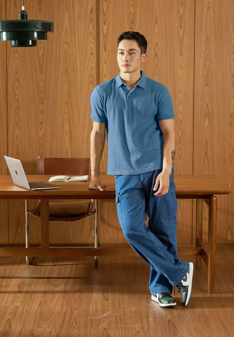 Kale Wale Dusty Blue / Kaos Rajut Pria Lengan Pendek