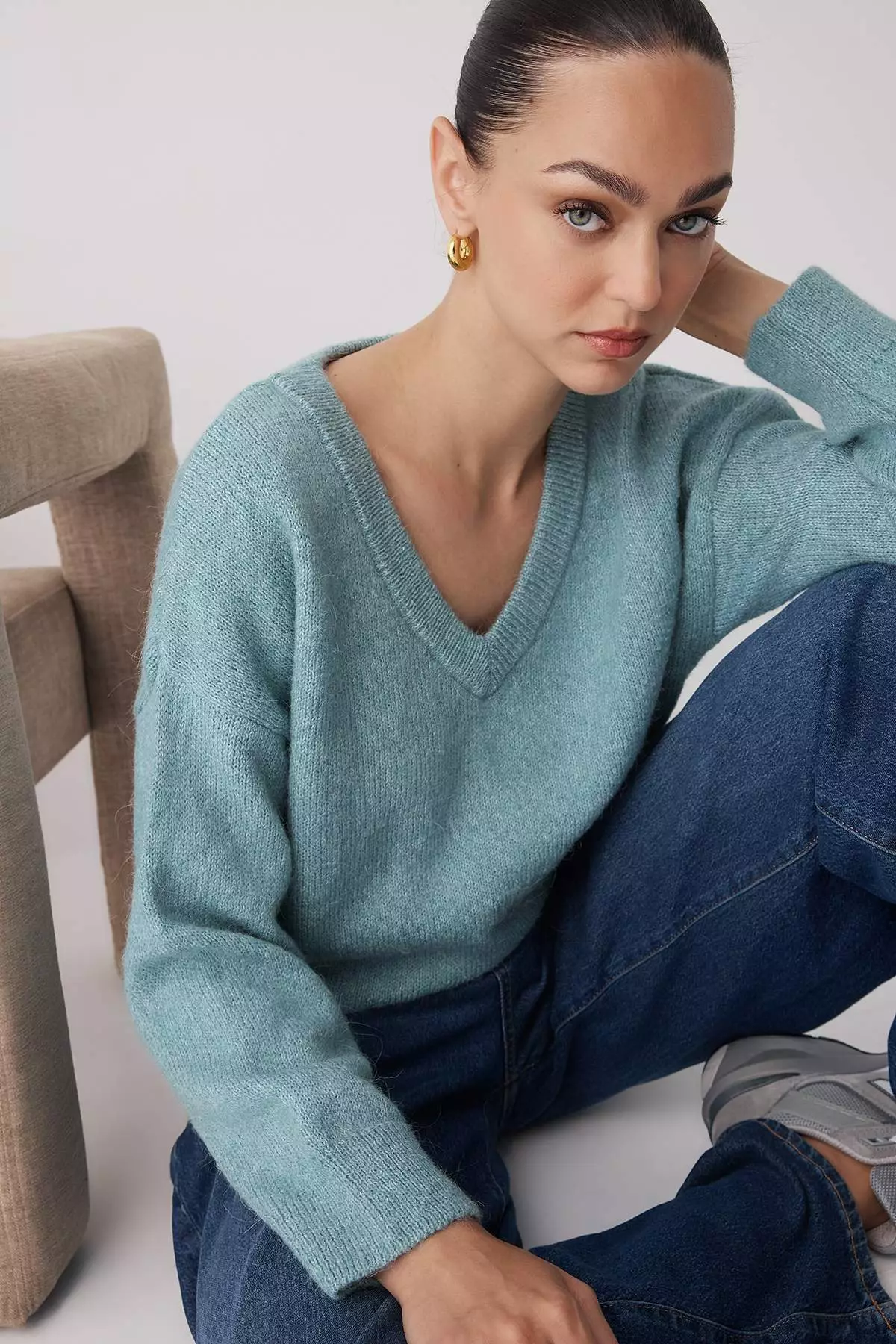 Mint Alpaca Wool Blended Wide Fit Premium Yarn Knitwear Sweater