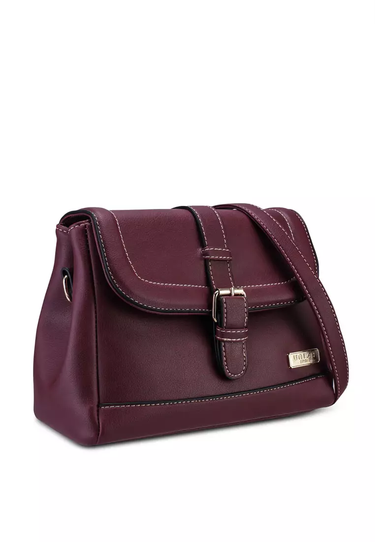 Faux Leather Sling Bag With Flap Over Closure