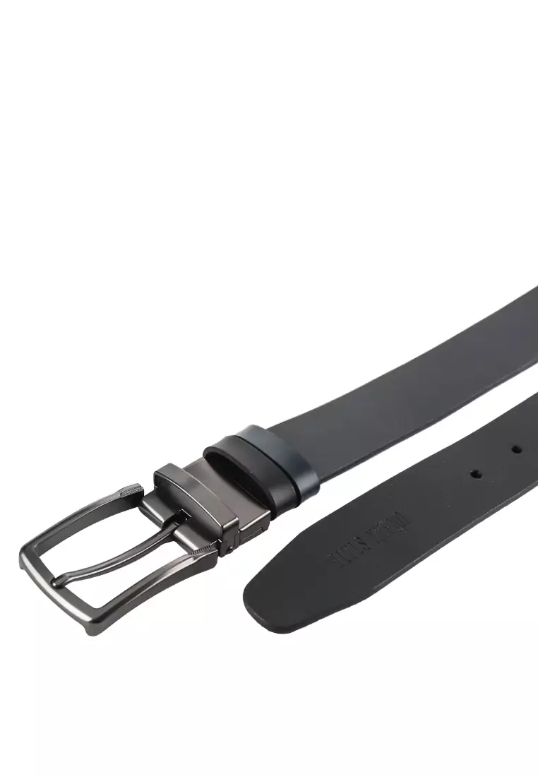 Gunmetal Formal Square Pin Buckle Reversible Top Grain Leather Belt