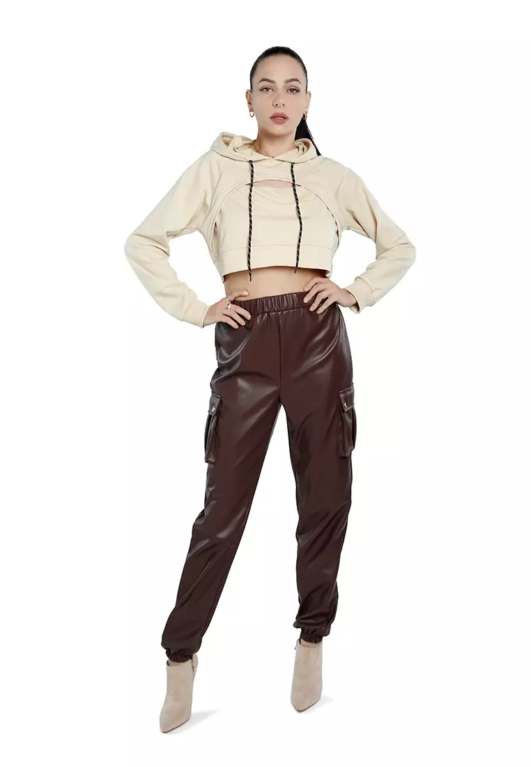 Brown Leather Cargo Pant