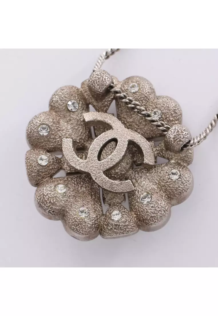 Pre-Loved Chanel Clover coco mark necklace crystal Silver clear 08A