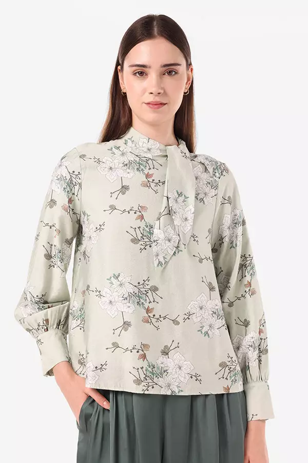 Minimal Camille Tie Blouse Green Light Colour Green_Light