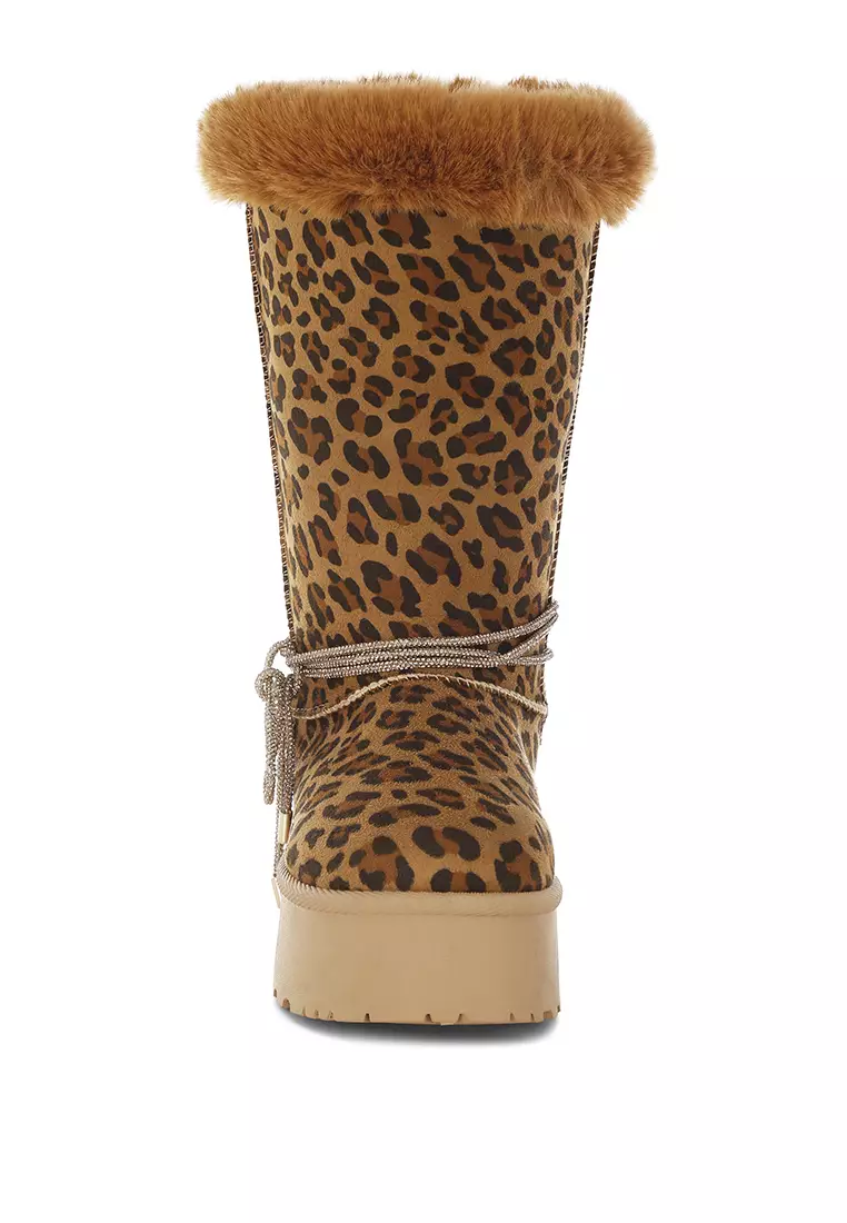 Fur Collar Anti-Skid Snow Boots in Leopard
