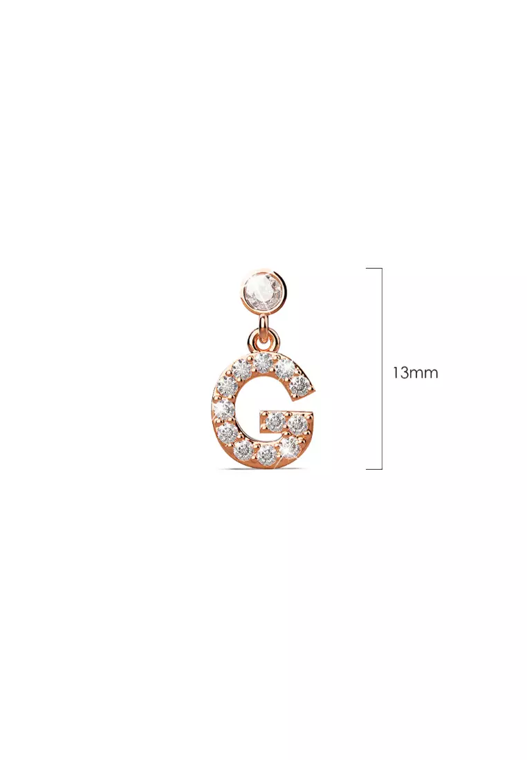 Solid 925 Sterling Silver Initial Crystal Personalised Alphabet Letter Earrings Rose Gold - G