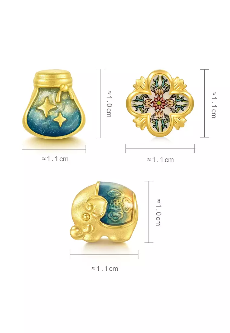 999 24K Solid Gold Artist's Charm Trio Bracelet Jewelry Set for Women 93532C 94302C 93854C