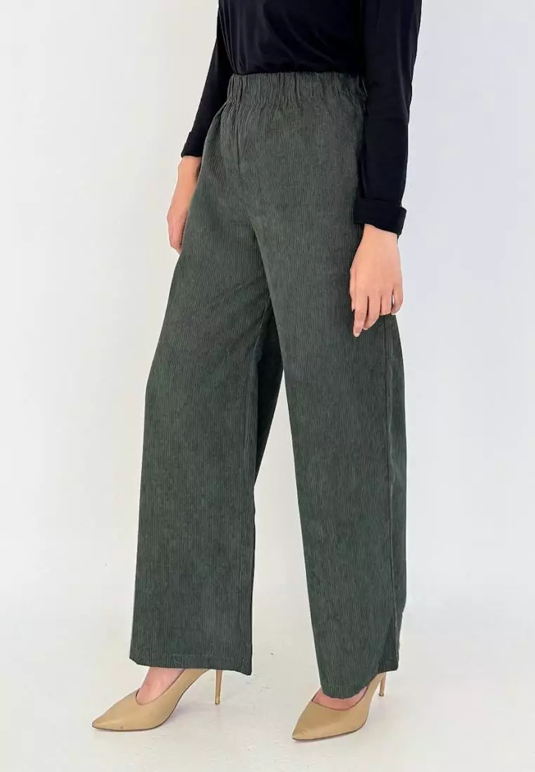 Keily Pants - Celana Palazzo Corduroy GREEN