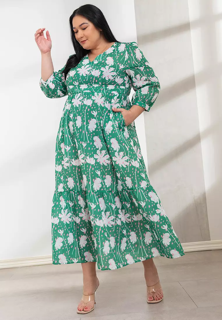 Cayla V-Neck 3/4 Seeves Maxi Dress