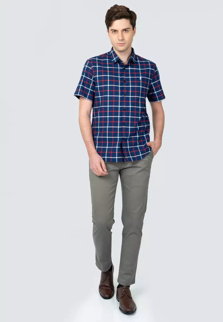 Polo Haus Men’s 100% Cotton Signature Fit Check Short Sleeve MBSS018