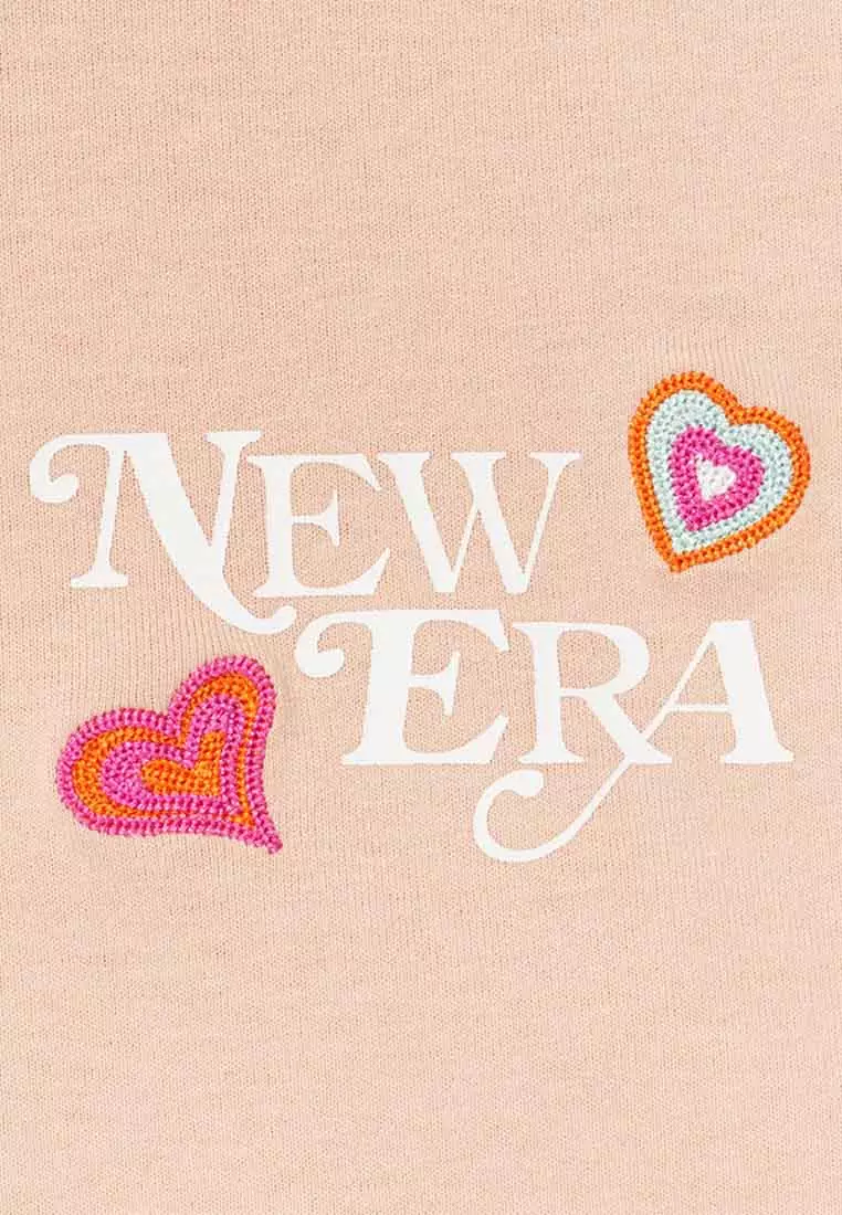 NE Chain Stitch Heart Blush Sky Short Sleeve Women T-Shirt