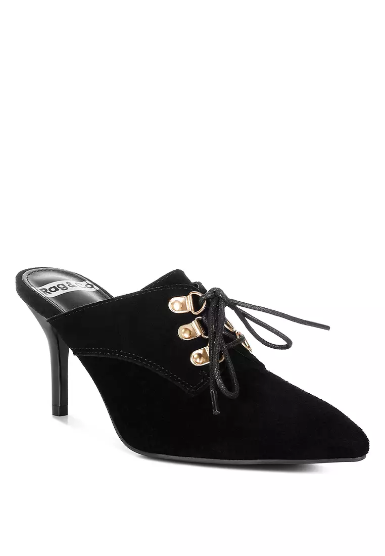 Suede Stiletto Mules In Black