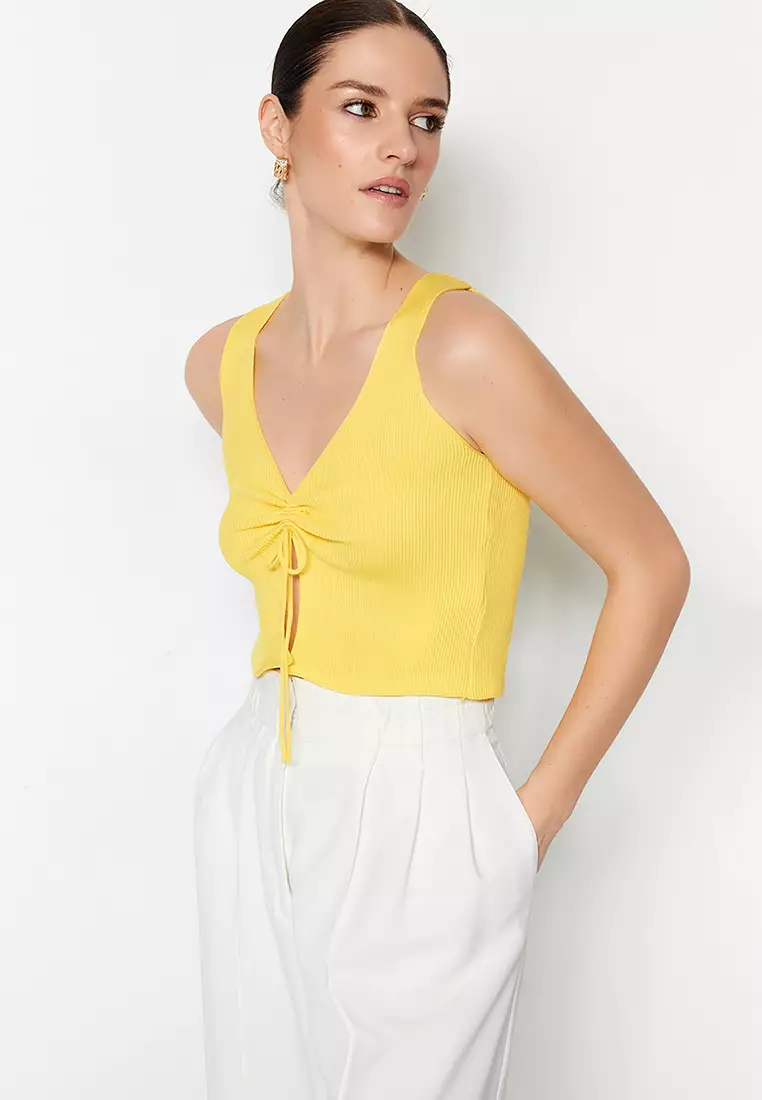 Yellow ruched hot sale top