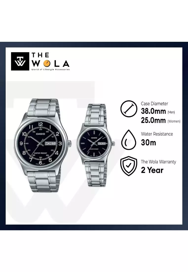 Couple's Analog Watch MTP/LTP-V006D-1B Silver Stainless Steel Band Pair Watch