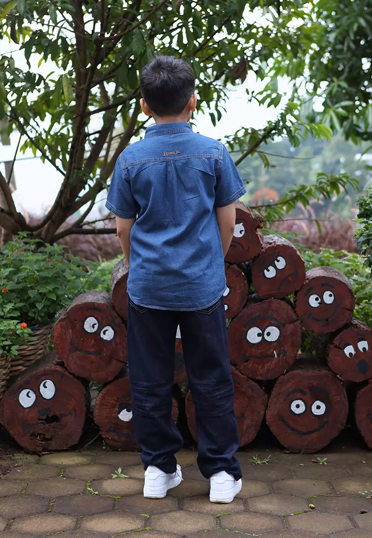 Kemeja Denim Lengan Pendek Anak Laki/ Boys Denim Short Sleeve Shirt/ Rj The Adventure