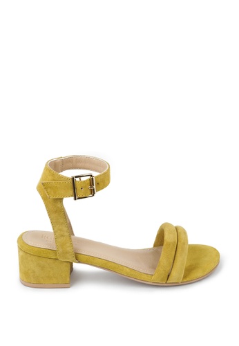 Rag & CO. yellow AMELIA Block Heeled Handcrafted Suede Sandal in Yellow DC8D3SH43C6F6FGS_1