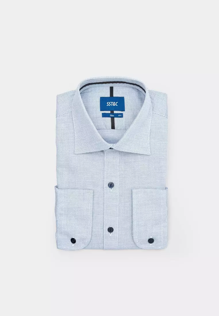 Buy SST&C Blue Textured Slim Shirt 2026 Online