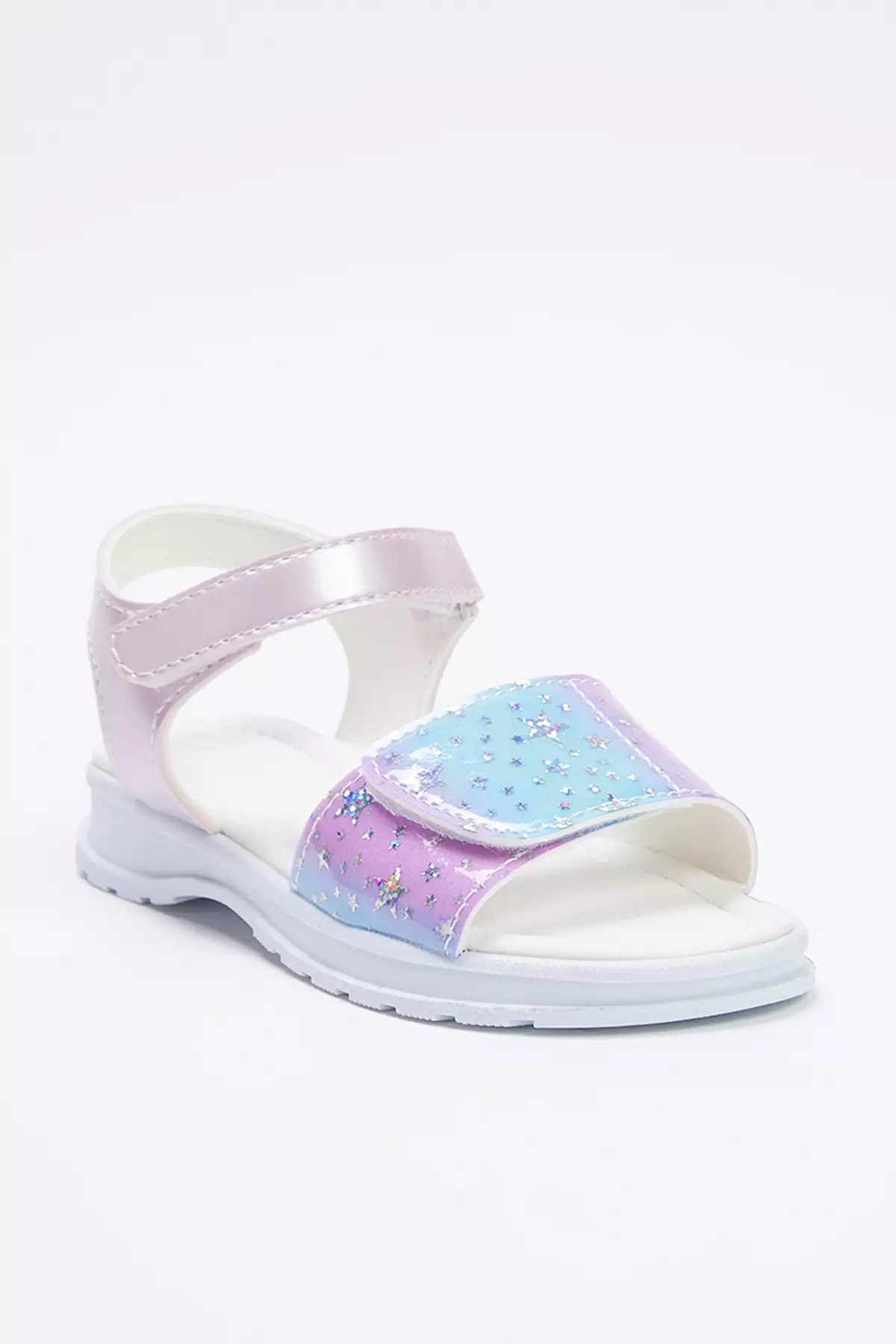 Lilac Star Detailed Velcro Strap Big Girl's Sandal