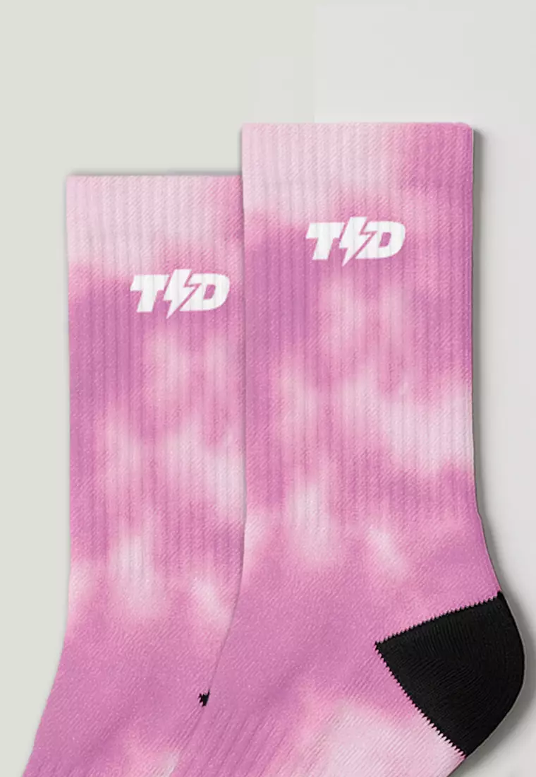 ABA25 Kaos Kaki Wanita Pink Tdbolt Tie Dye