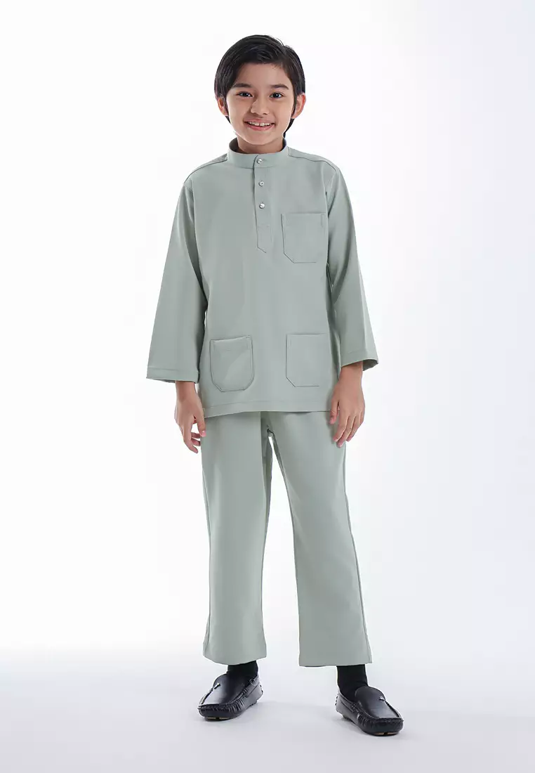Alain Delon Baju Melayu Cekak Musang Budak - 19026501-40SageGreen