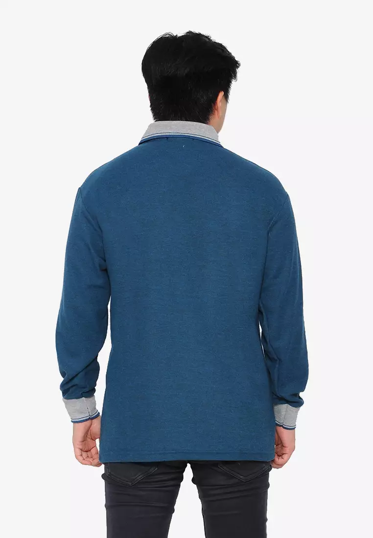 Andre Michel Kaos Polo Shirt Lengan Panjang Kerah Abu Biru Tua SMP 933-87