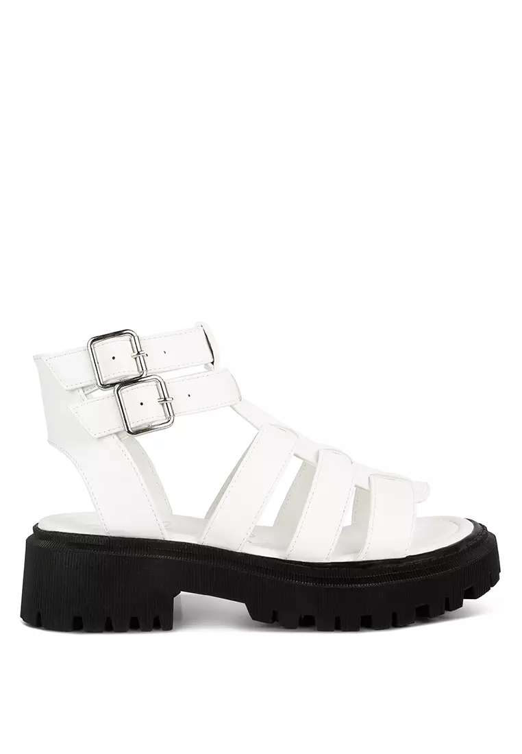 Discount on London Rag  shoes - SKU: White Double Buckle Detail Chunky Sandals