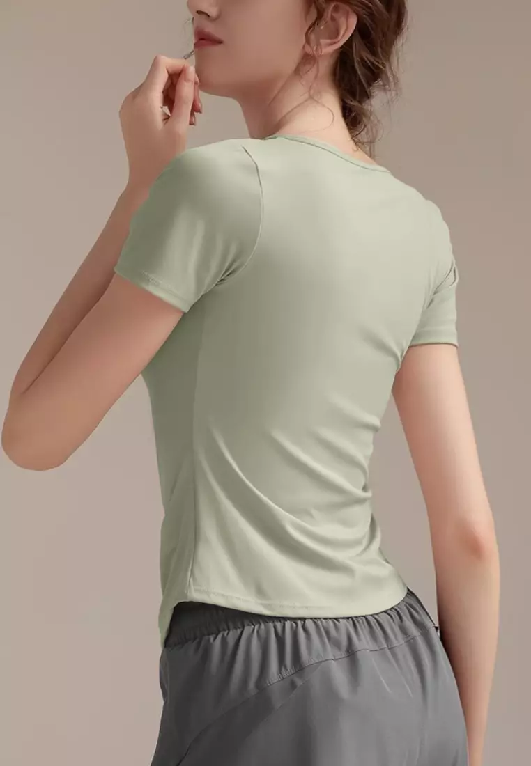 Aeries Top Sport Shirt – Breathable & Stretchable Workout Tee Women V-Neck Short Sleeve Workout Gym Fitness