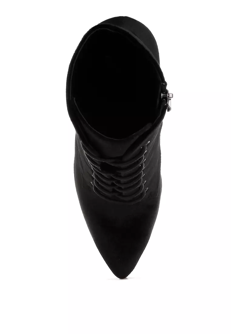 Velvet High Heeled Boots in Black
