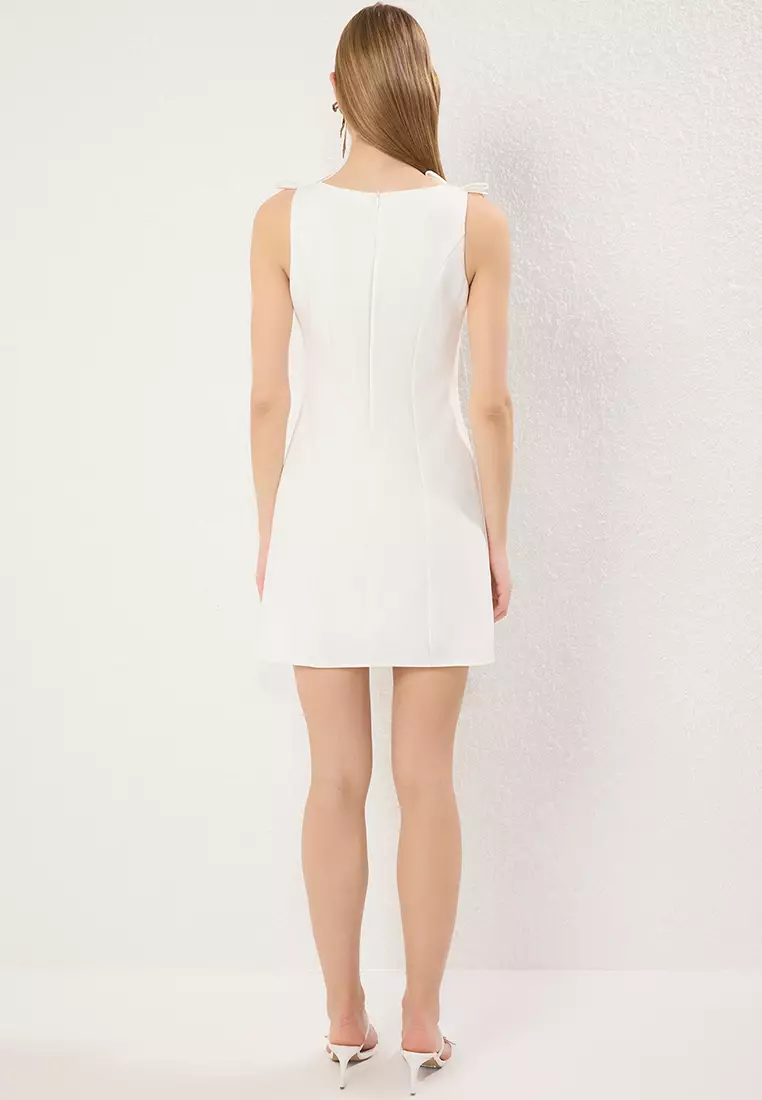 White A-Line Bow Mini Woven Dress TWOSS25EL00267