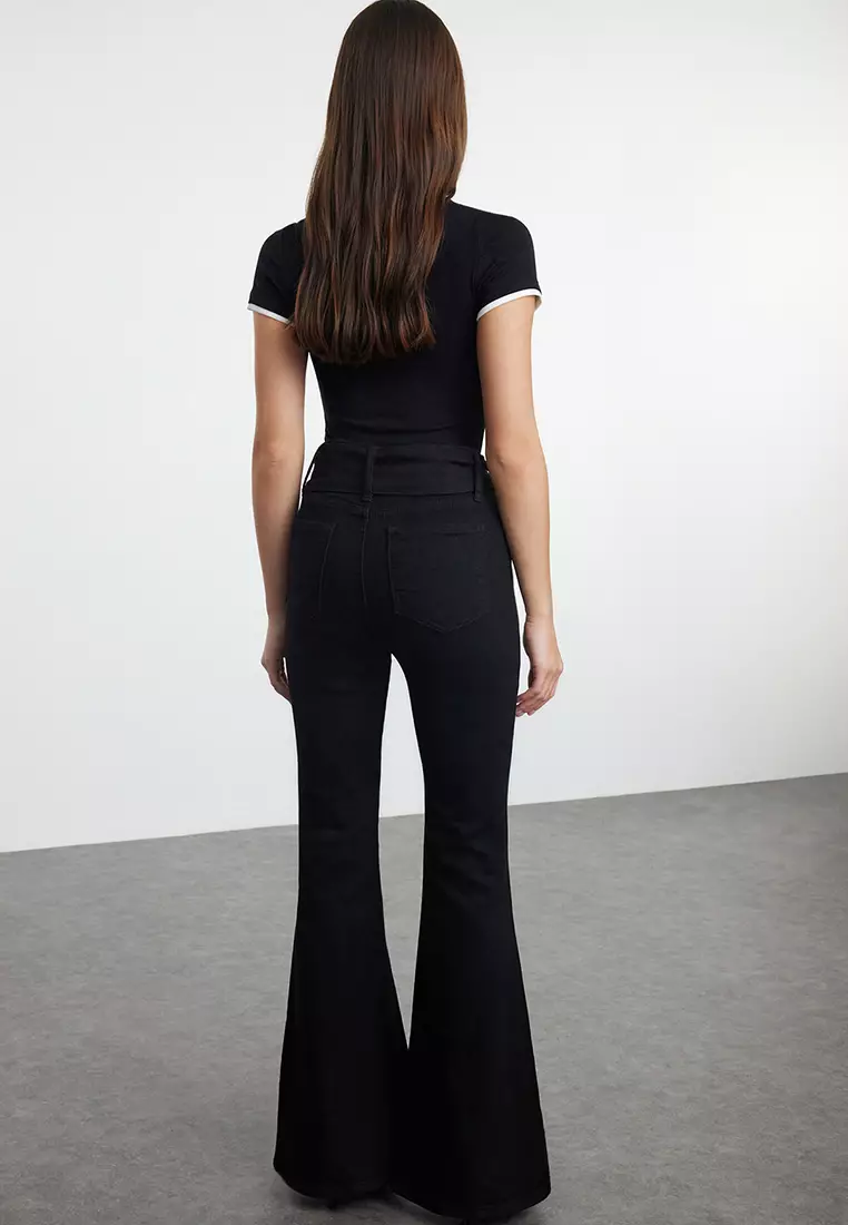 High Waist Belted Flare Jeans