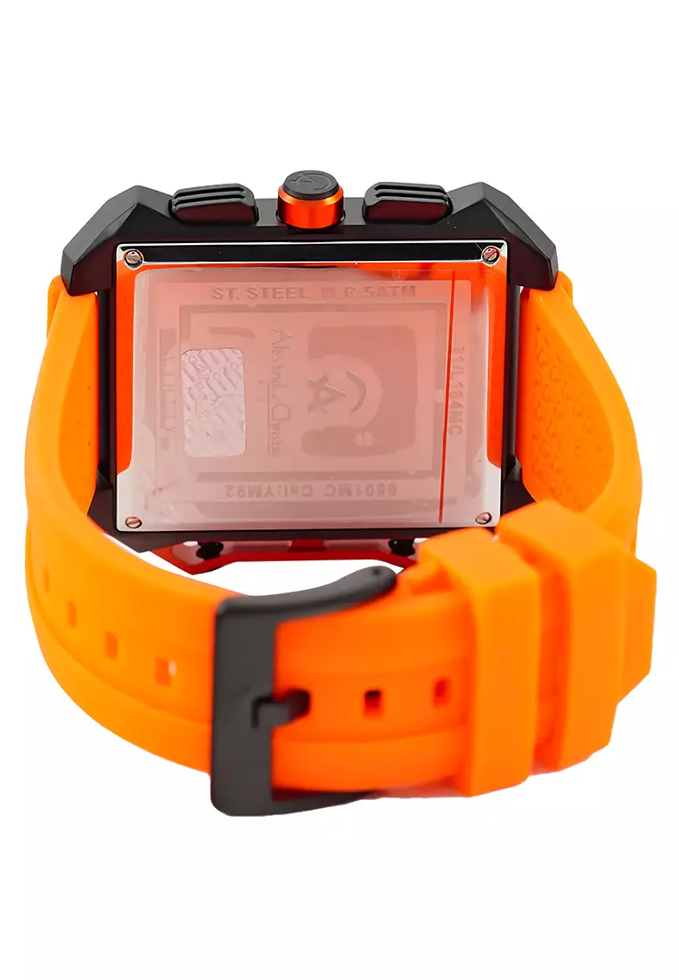 Alexandre Christie - Jam Tangan Chronograph Pria - Black - Orange Rubber Strap - 6601MCRIPBAOR