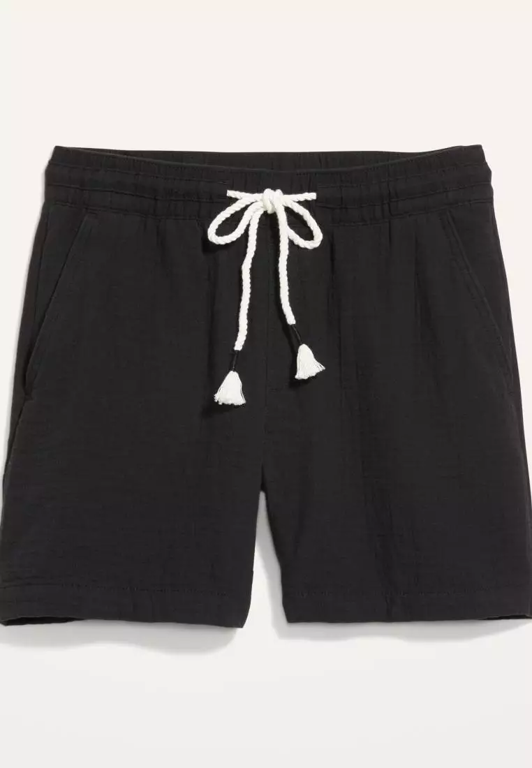 High-Waisted Textured Cotton Pull-On Shorts for Women -- 5-inch inseam