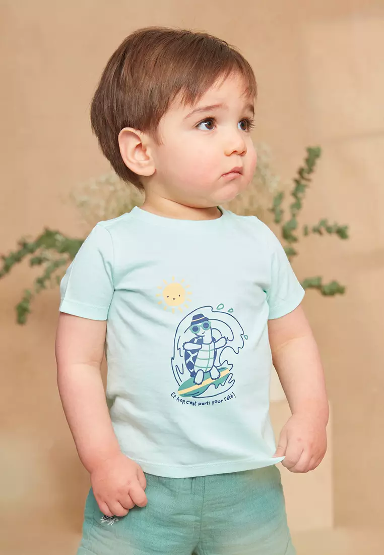 PALE TURQUOISE TURTLE PRINTED SHORT SLEEVE T-SHIRT