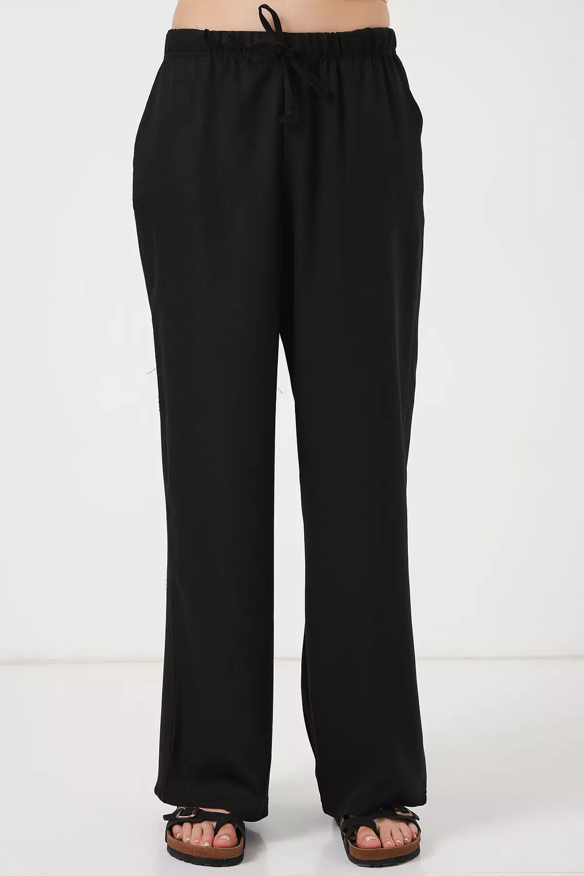 Wide Leg Linen-Look Trousers
