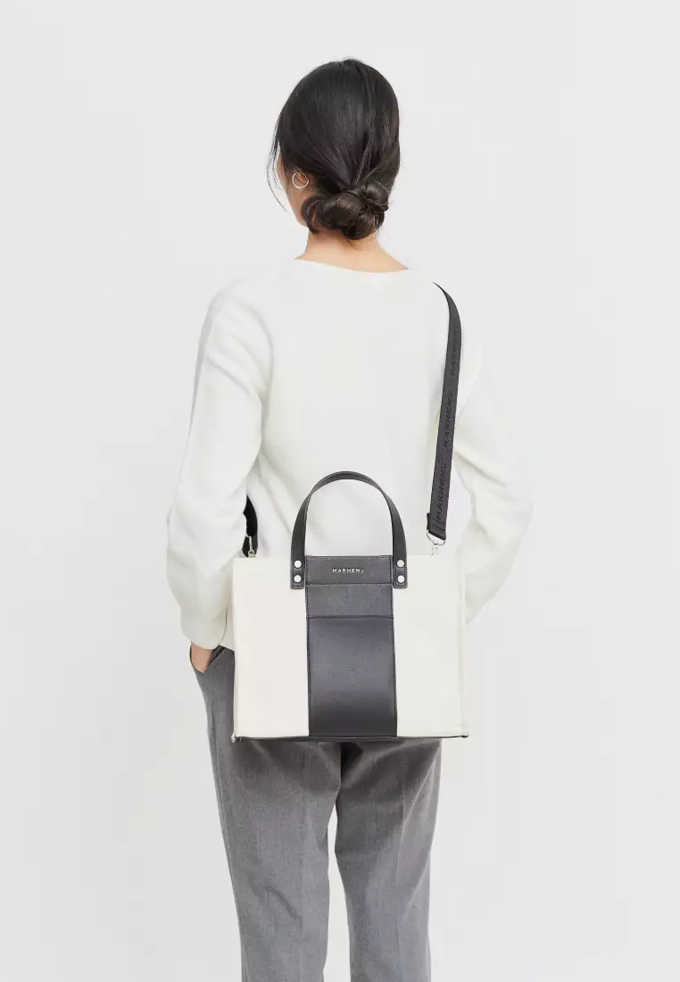 KAI Canvas Vegan Leather Crossbody Bag Neutral Black