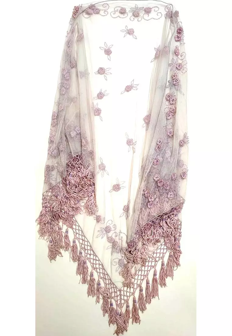 Hand Crochet Appliqued Triangular Scarf