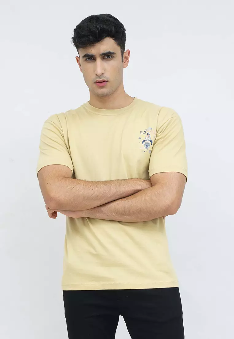 kaos pria lengan pendek Cream Whale houseofcuff X little fresco