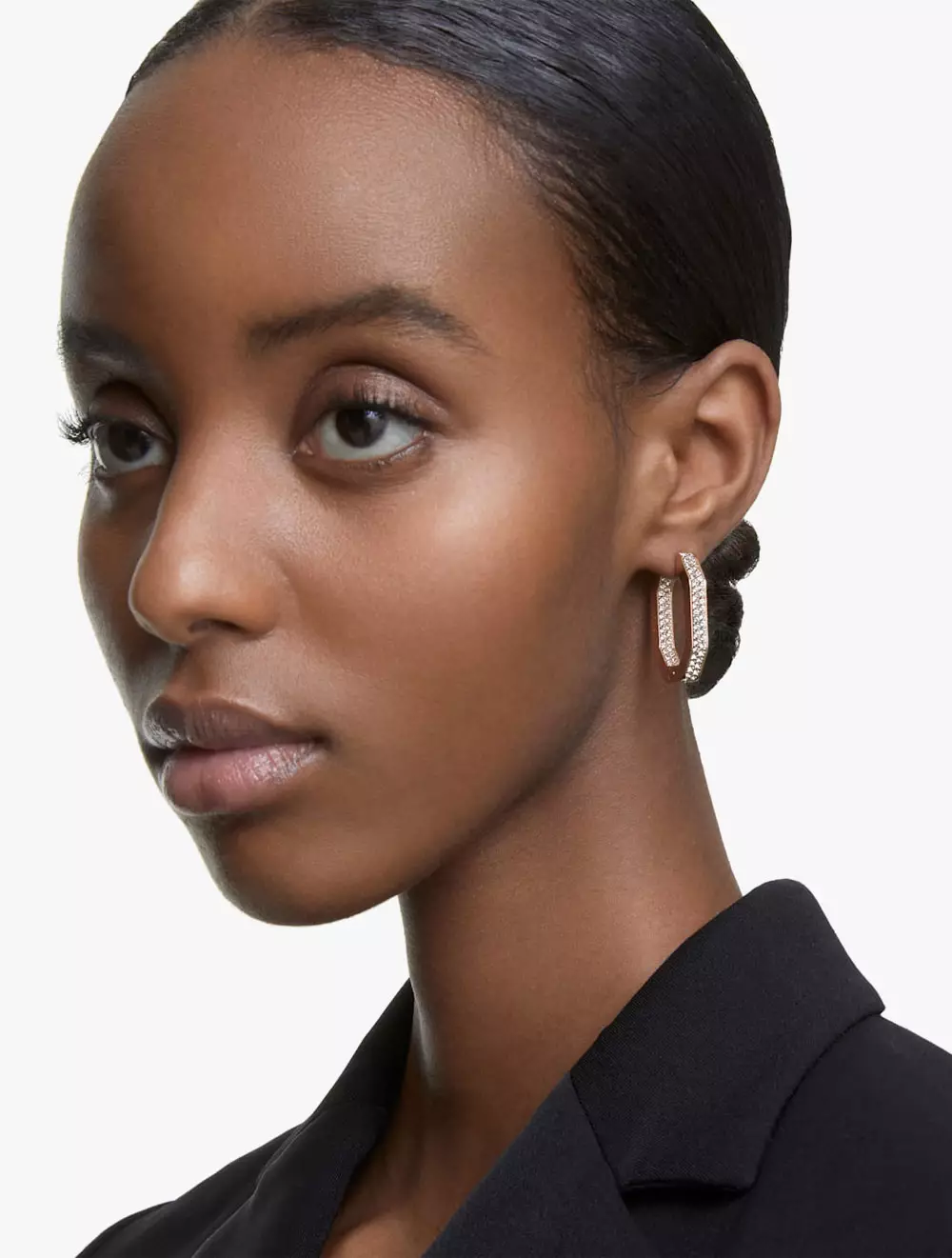 Dextera Hoop Earrings, Octagon, Pavé, Medium, White, Rose Gold-Tone Plated - White