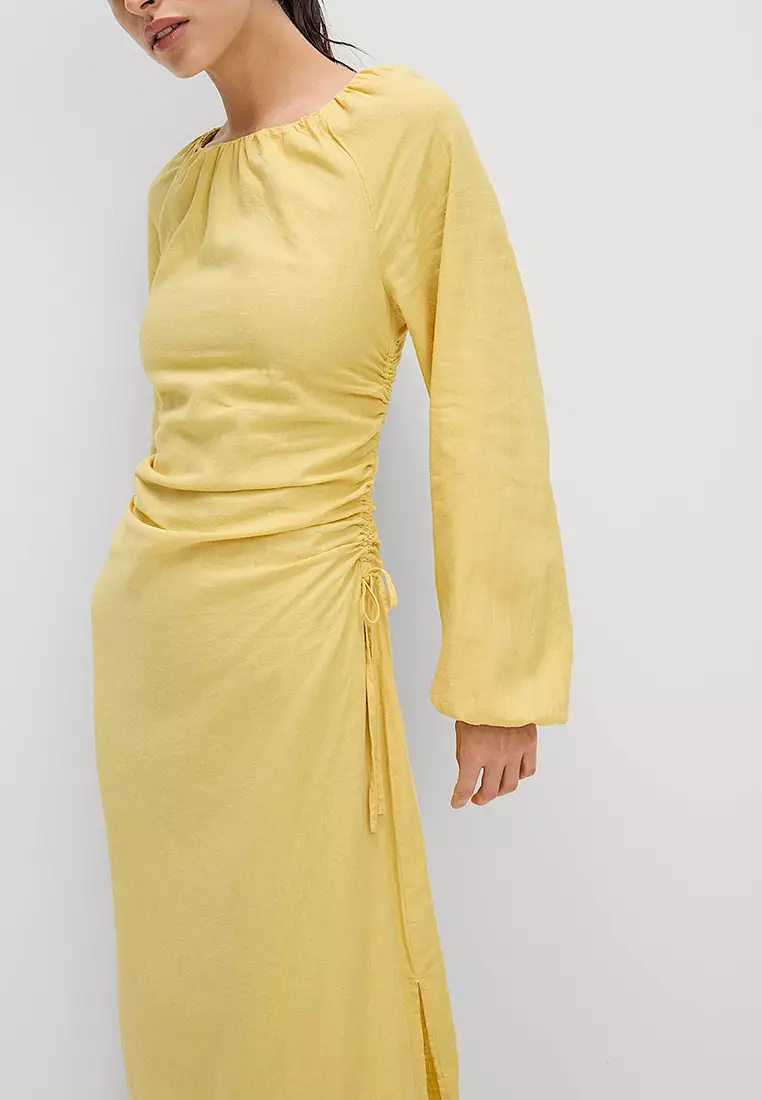 Linen Rich Side Detail Midi Shift Dress
