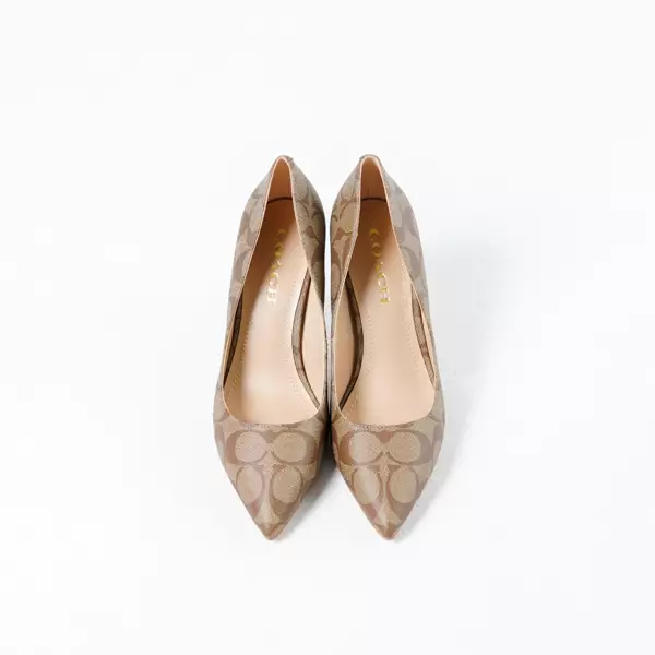 Jual Coach Sepatu COACH WILEY GHW LINE MONOGRAM BROWN BEIGE PUMP HEELS ...