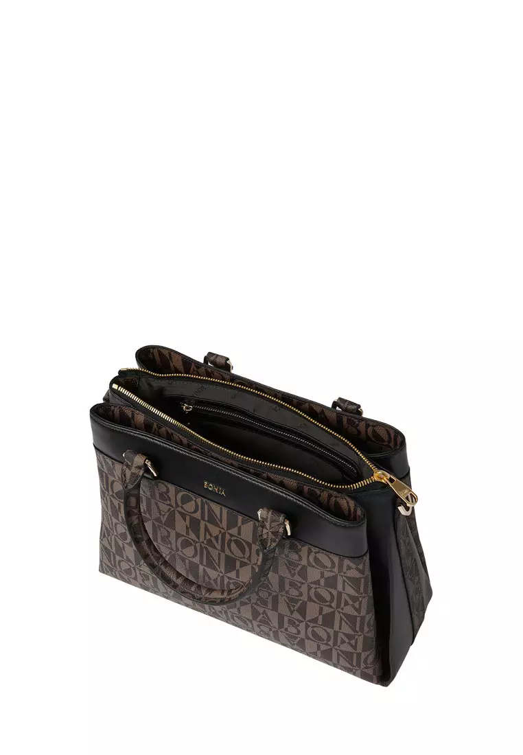 Black Lara Monogram Satchel Bag