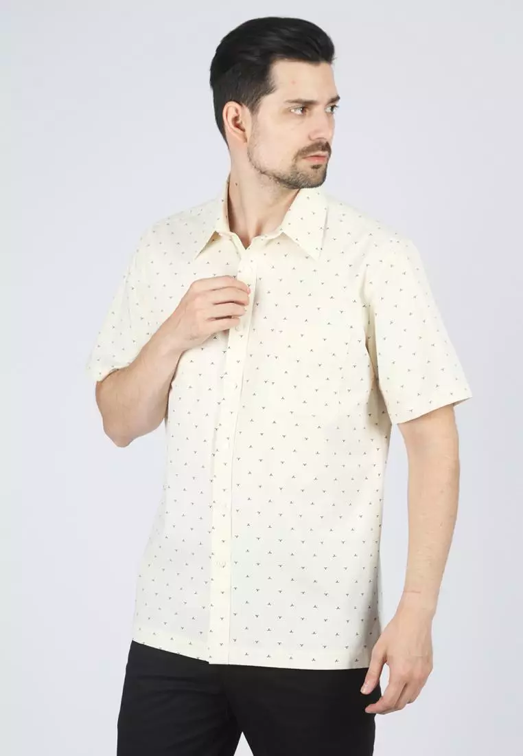 Kemeja Lengan Panjang Ethan White Motif Garis Halus - Light Blue Cotton Smart Casual