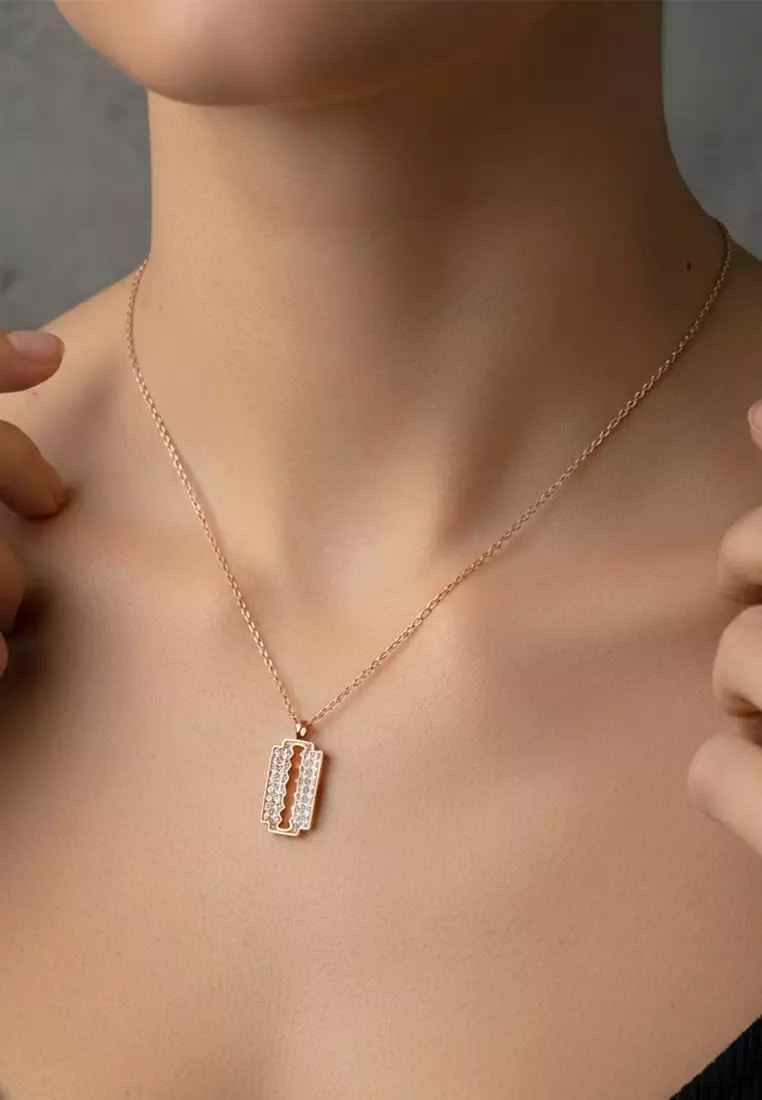 Glittery Blade Necklace-Rose Gold/Clear