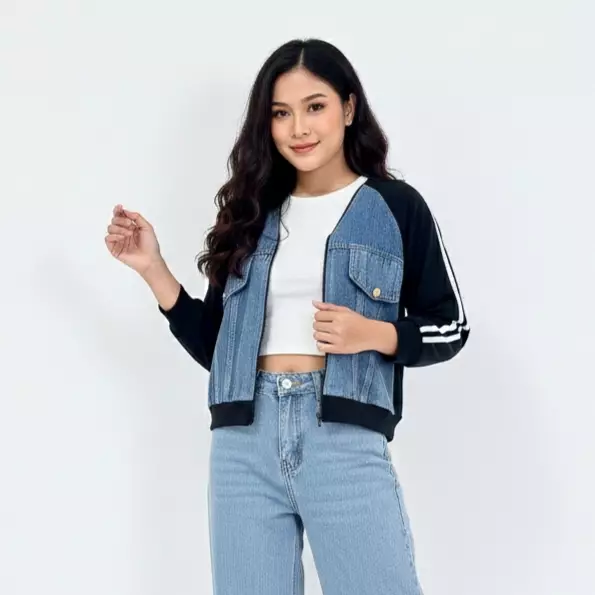 Jaket Jeans Wanita Stripe Daily