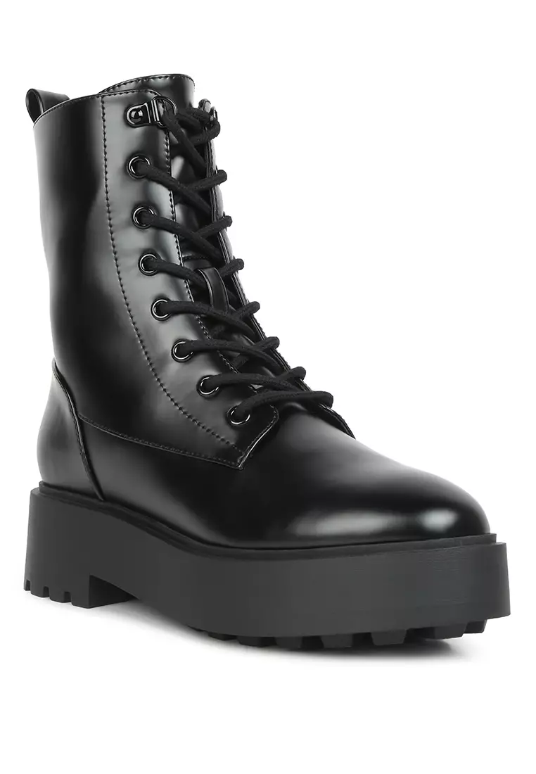 Buy London Rag Black Faux Leather Ankle Biker Boots 2024 Online ...