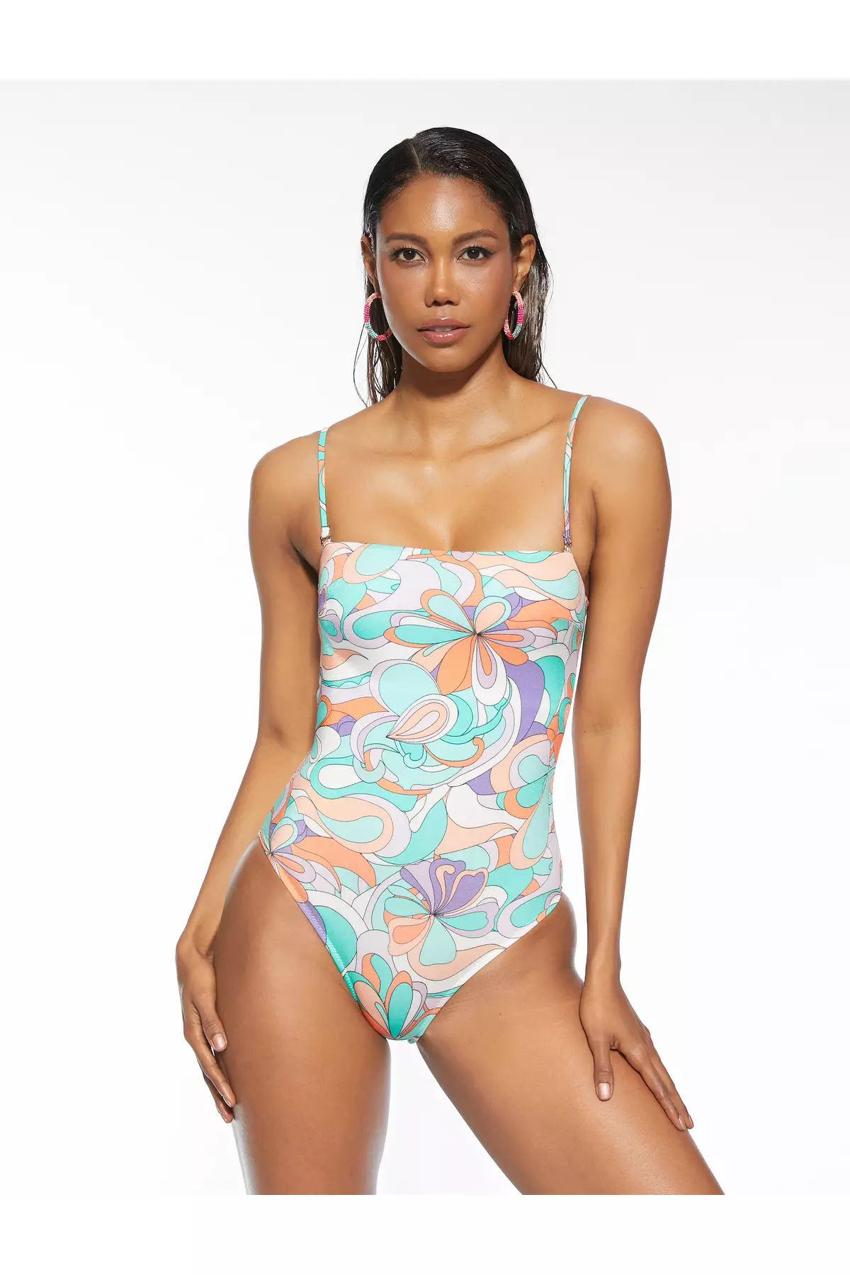 Calvin Klein Women's Blue Floral Printed V-Notch Bandeau One-Piece