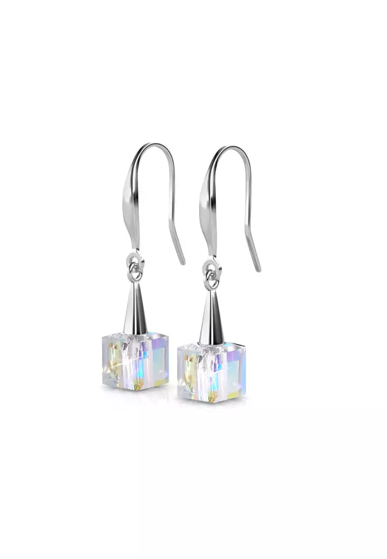 Cube Hook Earring AB Rainbow - Anting Crystal by Her Jewellery