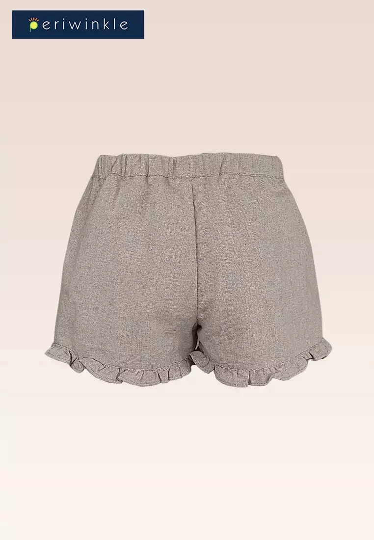 Gabi Girls Beige Ruffled Garter Shorts