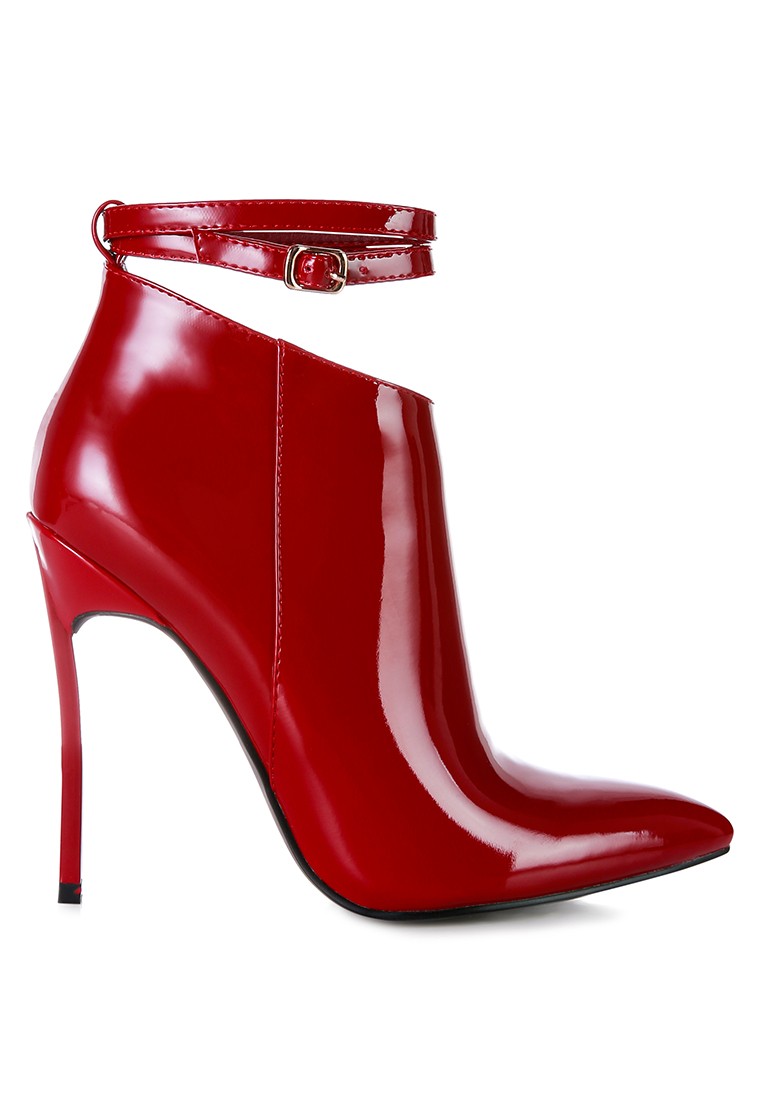 Burgundy Pointed Toe High Heeled Ankle Boots